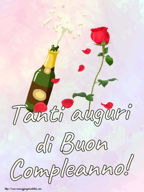 Tanti auguri di Buon Compleanno! ~ disegno con uno champagne e una rosa
