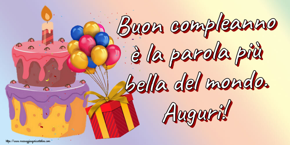 Compleanno Buon compleanno è la parola più bella del mondo. Auguri! ~ torta, palloncini e coriandoli
