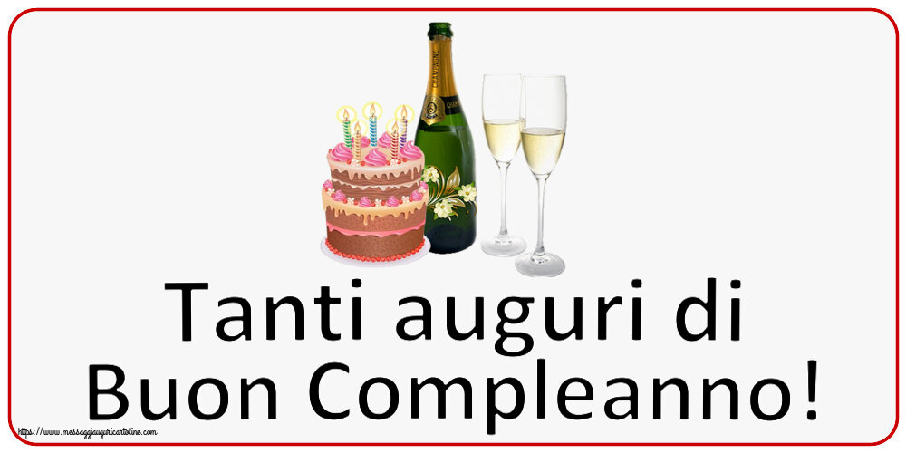 Compleanno Tanti auguri di Buon Compleanno! ~ champagne con bicchieri e torta con candeline