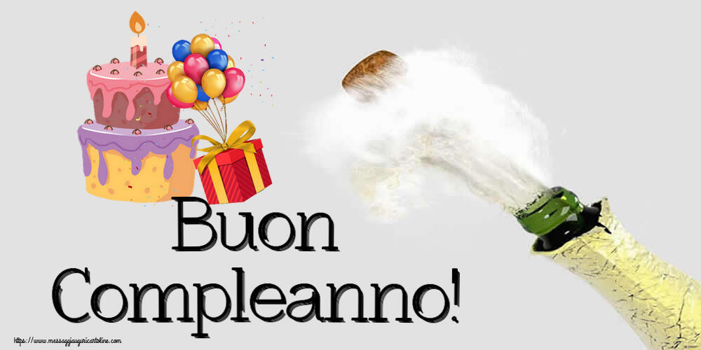 Cartoline di compleanno - Buon Compleanno! ~ torta, palloncini e coriandoli - messaggiauguricartoline.com