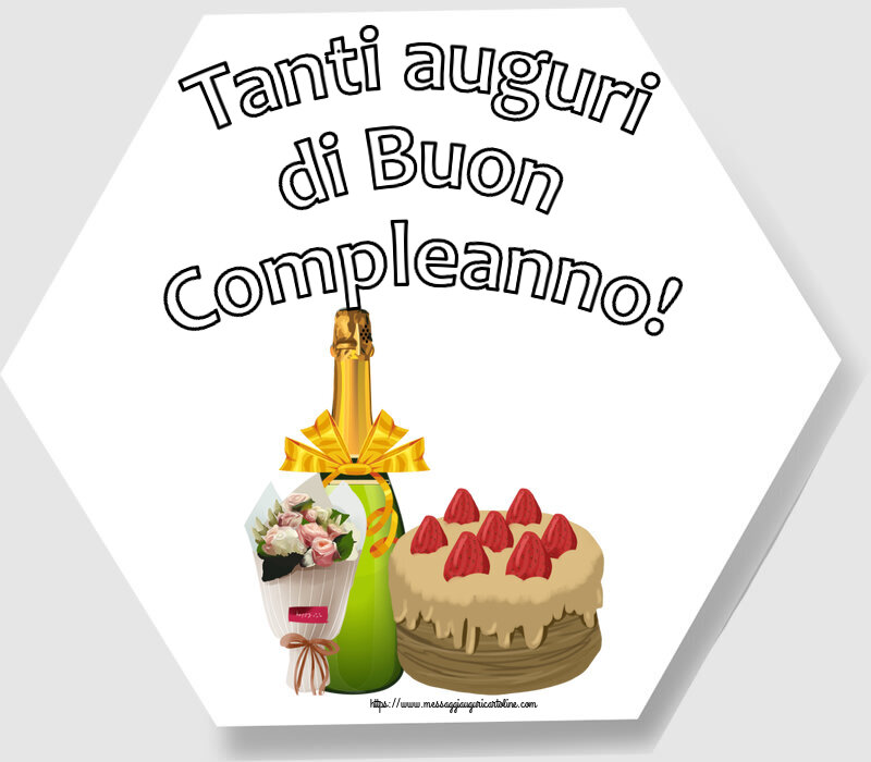 Cartoline di compleanno con torta e champagne - Tanti auguri di Buon Compleanno!