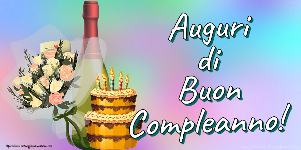 Auguri di Buon Compleanno! ~ torta, champagne e fiori