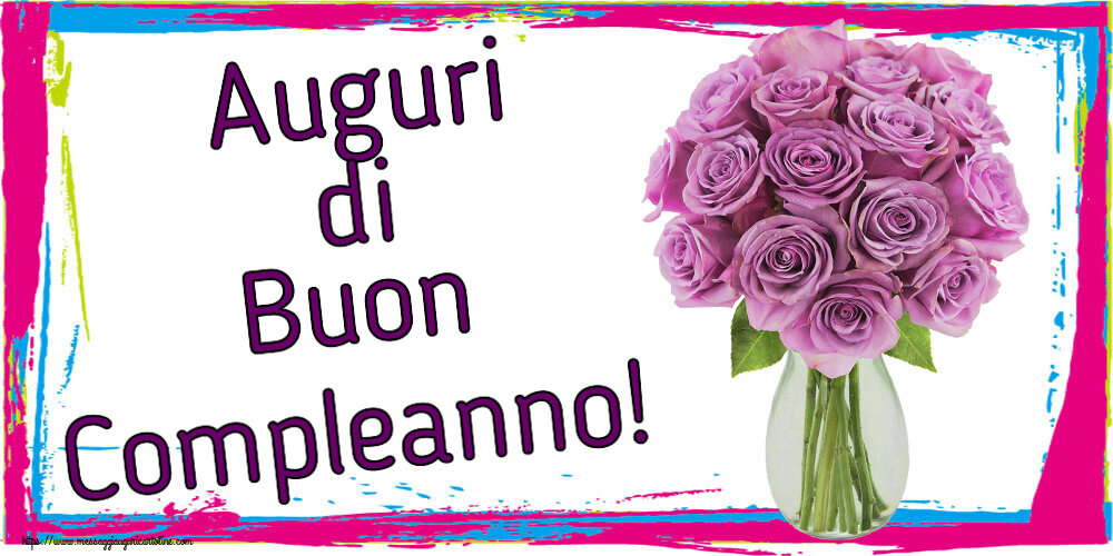 Cartoline di compleanno - Auguri di Buon Compleanno! ~ rose viola in vaso - messaggiauguricartoline.com