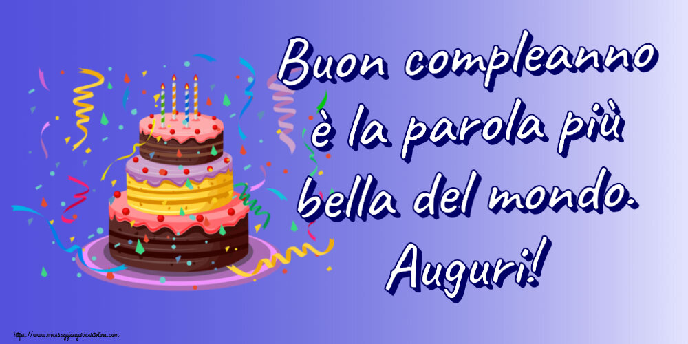 Cartoline di compleanno - Buon compleanno è la parola più bella del mondo. Auguri! ~ torta e coriandoli - messaggiauguricartoline.com