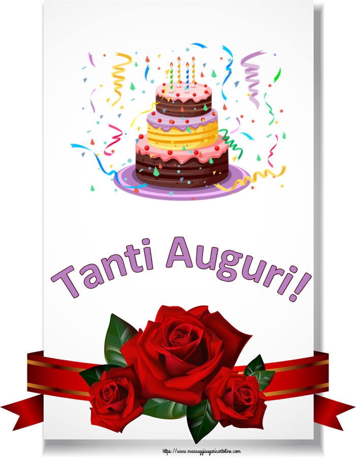 Cartoline di compleanno - Tanti Auguri! ~ torta e coriandoli - messaggiauguricartoline.com