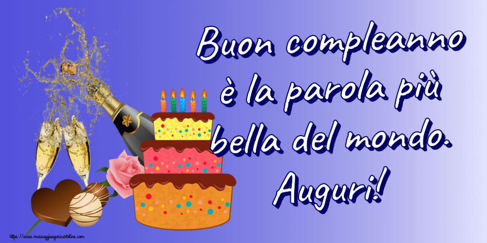 Buon compleanno è la parola più bella del mondo. Auguri! ~ champagne e torta con candeline