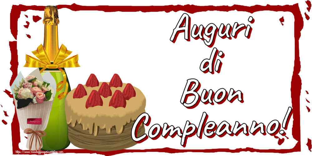 Auguri di Buon Compleanno! ~ torta, champagne e un bouquet di fiori