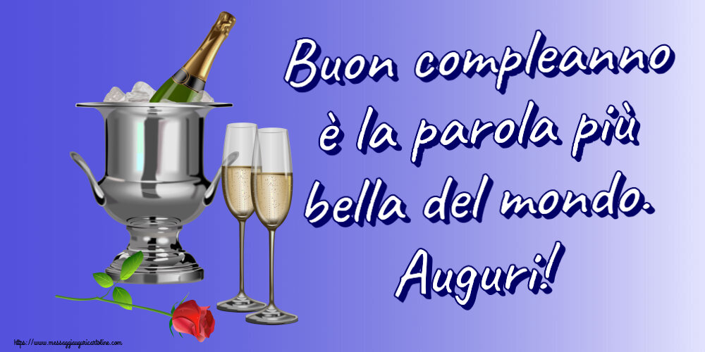 Buon compleanno è la parola più bella del mondo. Auguri! ~ secchiello champagne e rosa