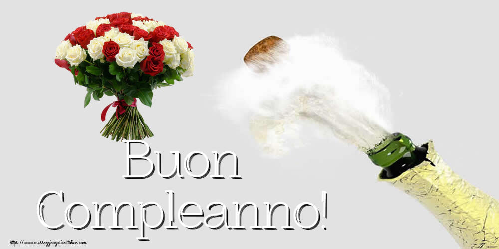 Cartoline di compleanno - Buon Compleanno! ~ bouquet di rose rosse e bianche - messaggiauguricartoline.com