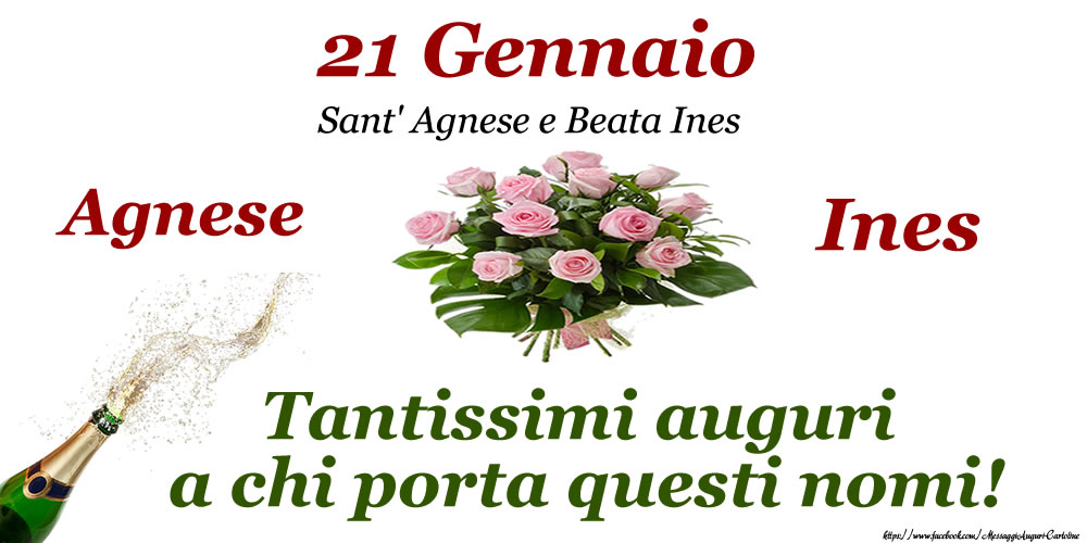 Cartoline di onomastico - 21 Gennaio - Sant' Agnese e Beata Ines - messaggiauguricartoline.com