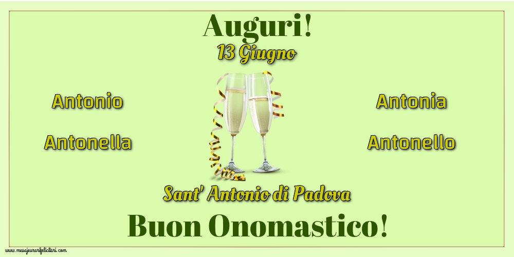 Onomastico 13 Giugno - Sant' Antonio di Padova