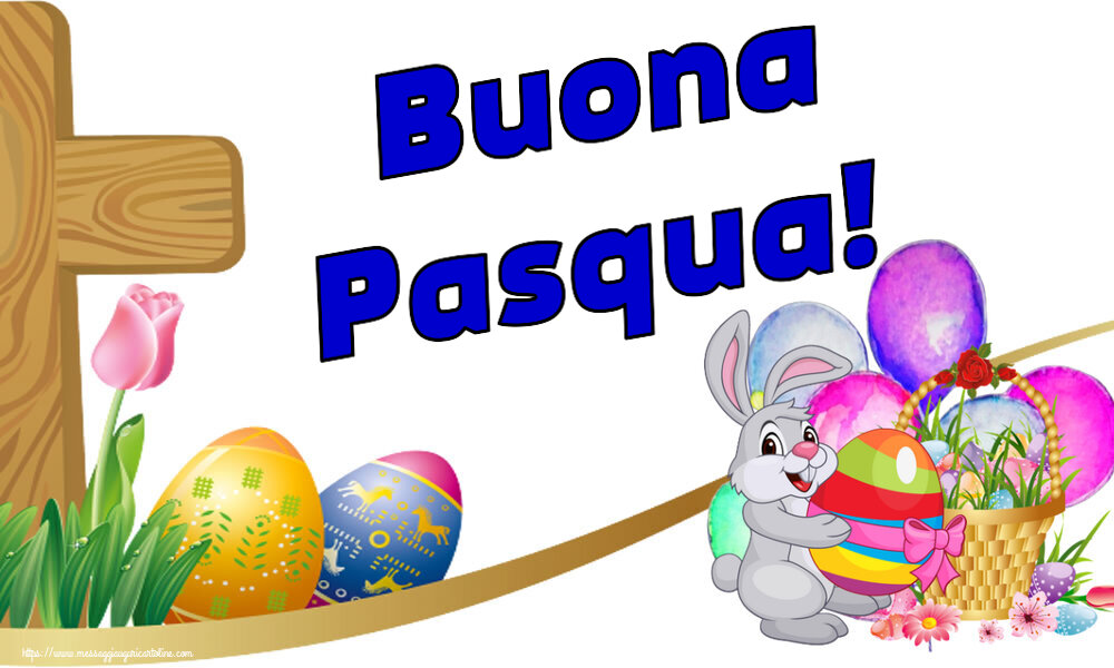 Pasqua Buona Pasqua! ~ composizione con coniglietto e cestino di uova