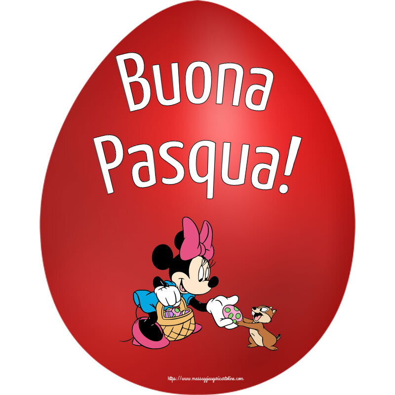 Cartoline di Pasqua - Buona Pasqua! ~ Minnie Mouse con un cesto di uova - messaggiauguricartoline.com