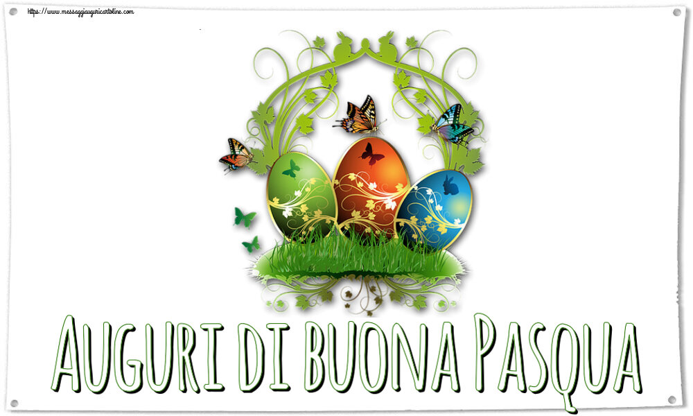 Cartoline di Pasqua - Auguri di buona Pasqua ~ composizione con uova e farfalle - messaggiauguricartoline.com