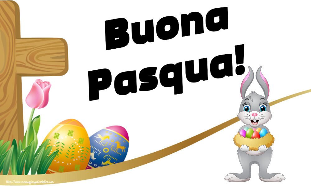 Cartoline di Pasqua - Buona Pasqua! ~ coniglietto con cestino di uova - messaggiauguricartoline.com