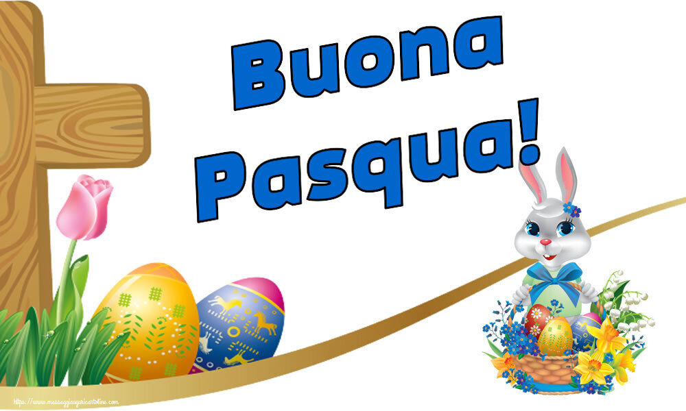 Buona Pasqua! ~ coniglietto simpatico con un cestino di uova e fiori