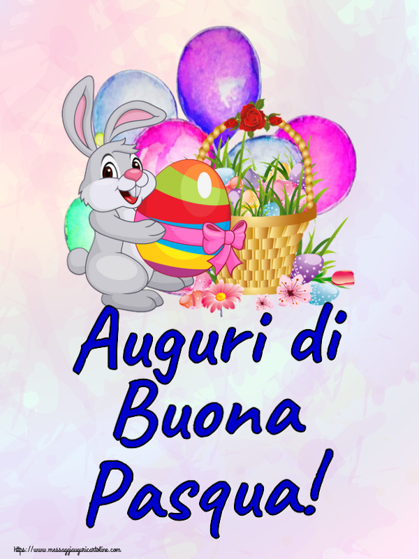 Pasqua Auguri di Buona Pasqua! ~ composizione con coniglietto e cestino di uova