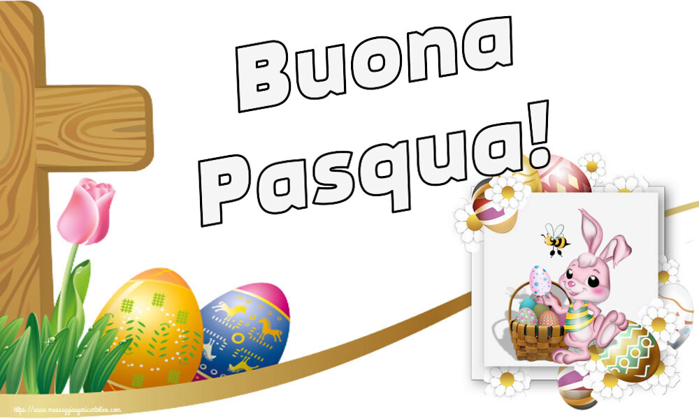 Pasqua Buona Pasqua! ~ composizione con coniglietto, uova e fiori