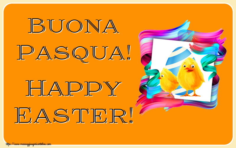 Cartoline di Pasqua - Buona Pasqua! Happy Easter! ~ 2 pulcini simpatici - messaggiauguricartoline.com