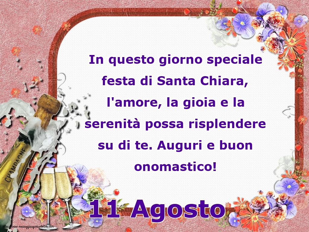 Cartoline di Santa Chiara - 11 Agosto - 11 Agosto - Auguri e buon onomastico! - messaggiauguricartoline.com