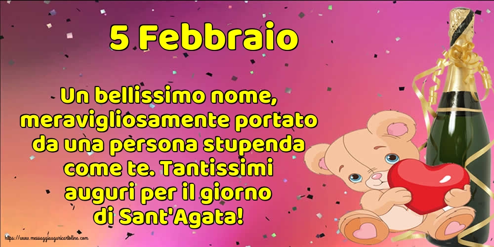 Cartoline di Sant' Agata - 5 Febbraio - 5 Febbraio - Tantissimi auguri per il giorno di Sant'Agata! - messaggiauguricartoline.com