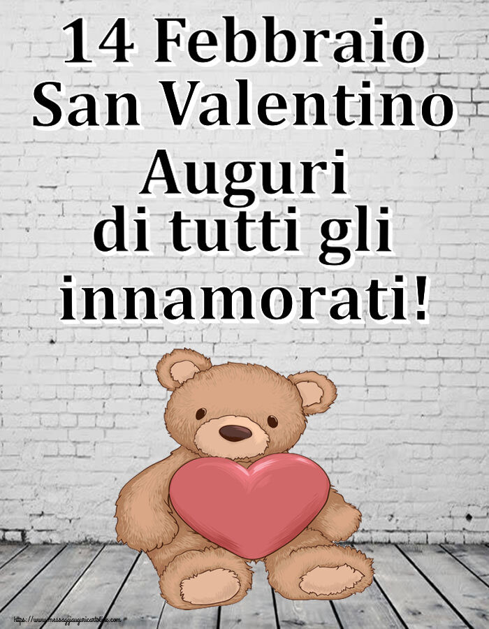 Cartoline di San Valentino - 14 Febbraio San Valentino Auguri di tutti gli innamorati! ~ Teddy con cuore - messaggiauguricartoline.com