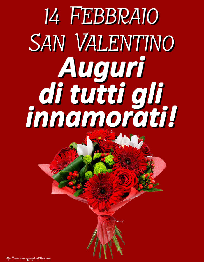Cartoline di San Valentino - 14 Febbraio San Valentino Auguri di tutti gli innamorati! ~ bouquet di gerbere - messaggiauguricartoline.com
