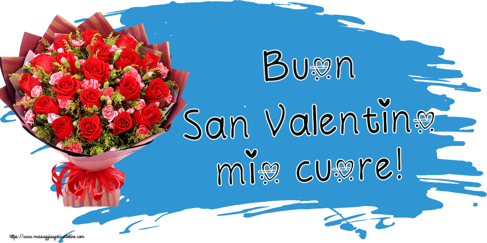 Cartoline di San Valentino - Buon San Valentino mio cuore! ~ rose rosse e garofani - messaggiauguricartoline.com
