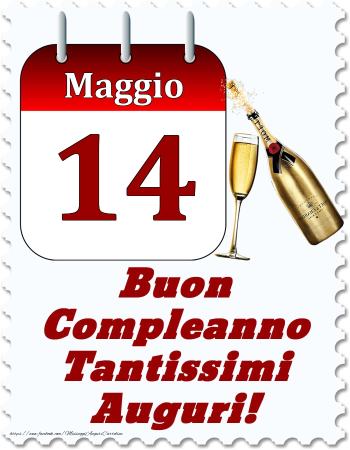 Cartoline di 14 Maggio - Maggio 14 Buon Compleanno Tantissimi Auguri!