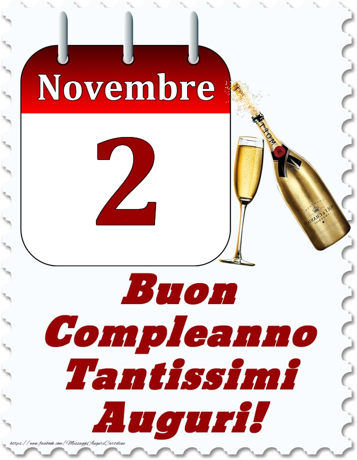 Cartoline di 2 Novembre - Novembre 2 Buon Compleanno Tantissimi Auguri!