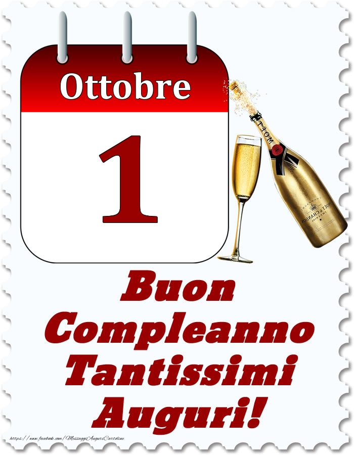 Cartoline di 1 Ottobre - Ottobre 1 Buon Compleanno Tantissimi Auguri!