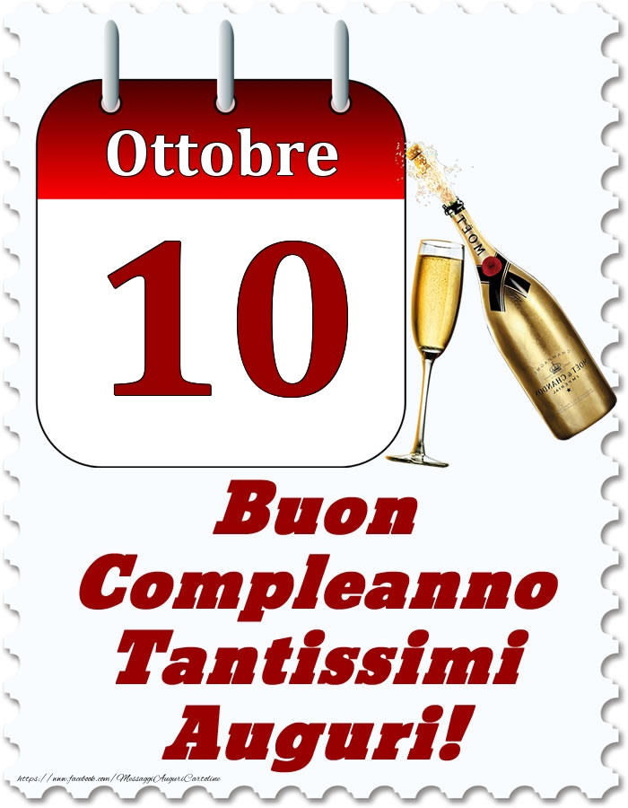 Cartoline di 10 Ottobre - Ottobre 10 Buon Compleanno Tantissimi Auguri!