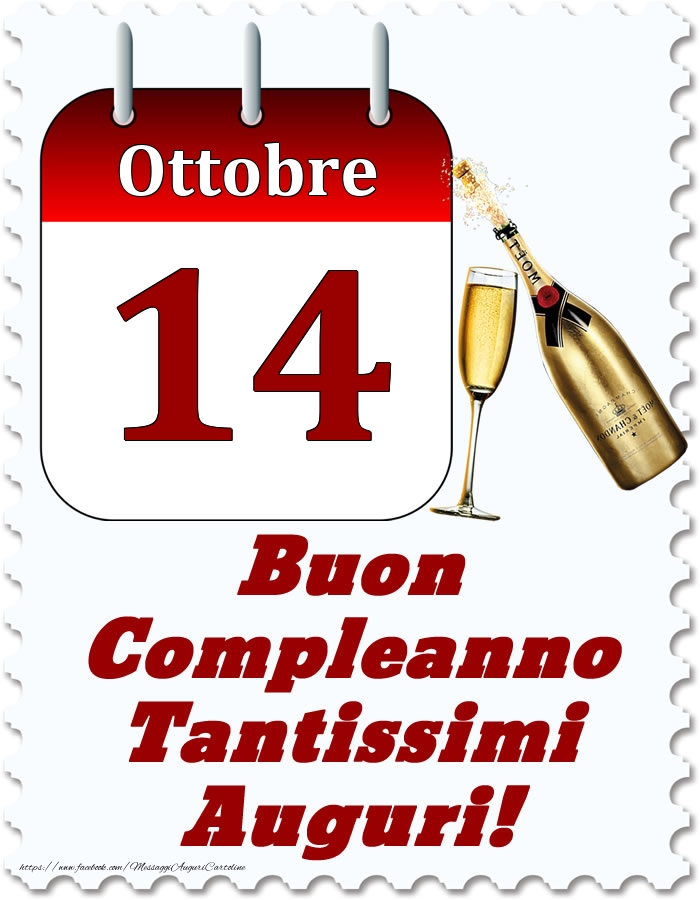 Cartoline di 14 Ottobre - Ottobre 14 Buon Compleanno Tantissimi Auguri!