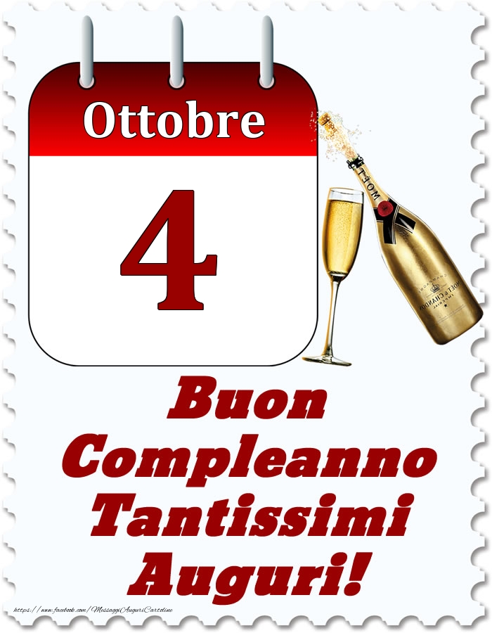 Cartoline di 4 Ottobre - Ottobre 4 Buon Compleanno Tantissimi Auguri!