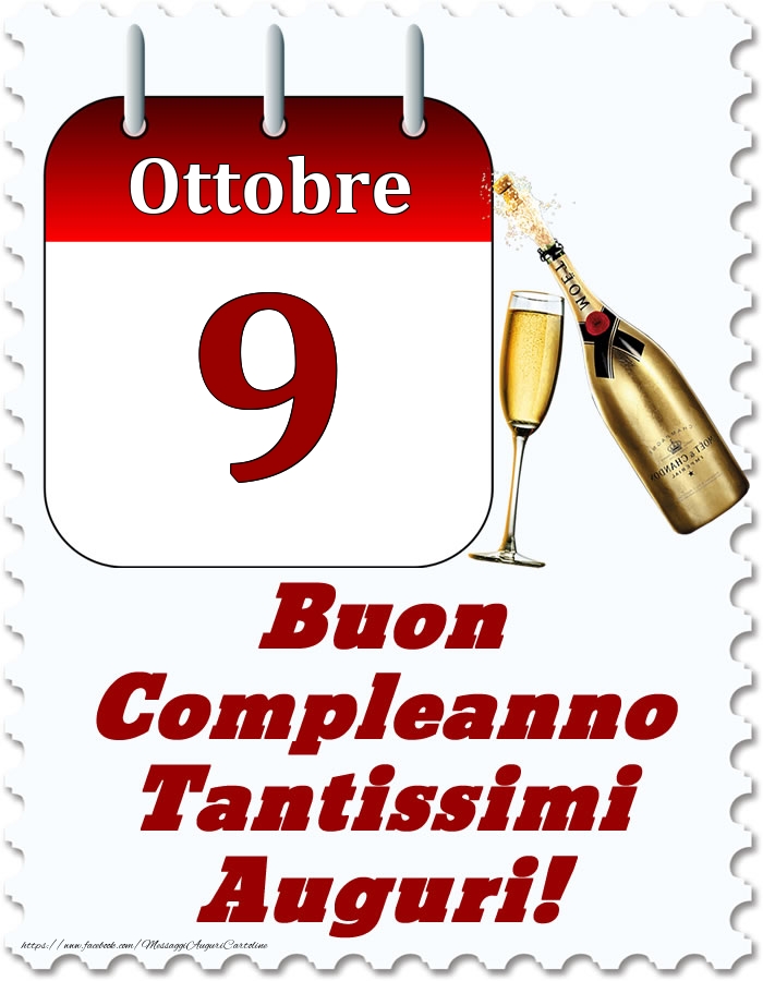 Cartoline di 9 Ottobre - Ottobre 9 Buon Compleanno Tantissimi Auguri!