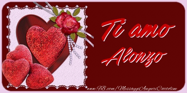 Cartoline d'amore - Cuore & Fiori & 1 Foto & Cornice Foto | Ti amo Alonzo