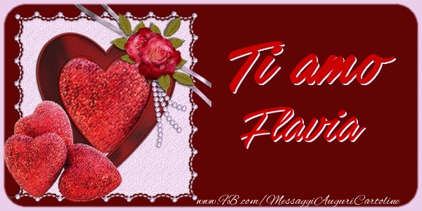 Cartoline d'amore - Cuore & Fiori & 1 Foto & Cornice Foto | Ti amo Flavia