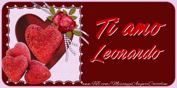 Cartoline d'amore - Cuore & Fiori & 1 Foto & Cornice Foto | Ti amo Leonardo