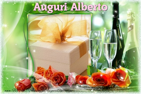 Cartoline di auguri - Champagne & Rose & 1 Foto & Cornice Foto | Auguri Alberto