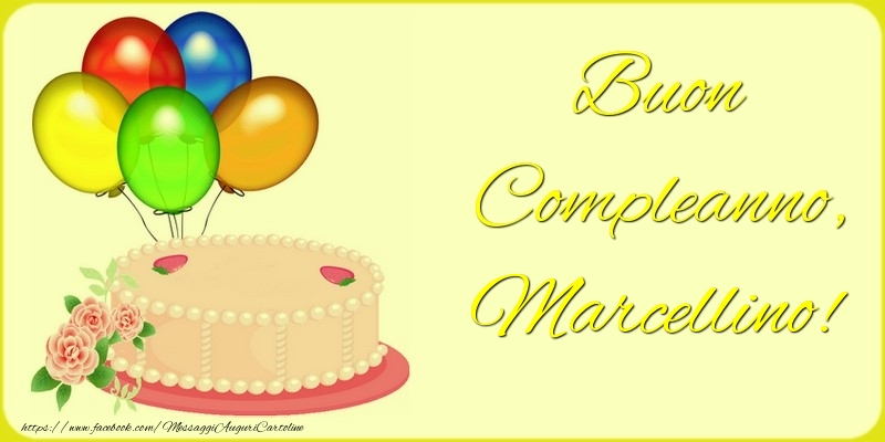 Cartoline di auguri - Palloncini & Torta | Buon Compleanno, Marcellino