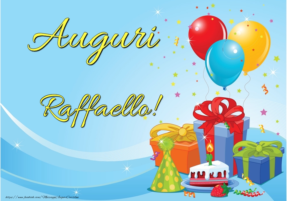 Cartoline di auguri - Palloncini & Regalo & Torta | Auguri Raffaello!