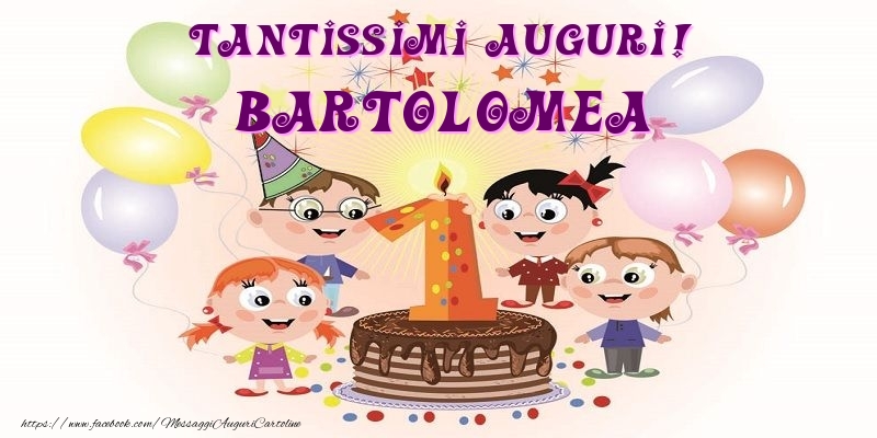 Cartoline per bambini - Animazione & Palloncini & Torta | Tantissimi Auguri! Bartolomea