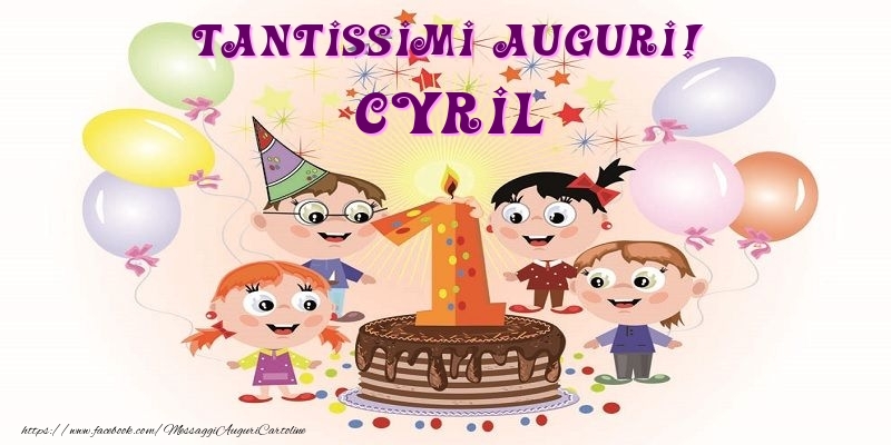 Cartoline per bambini - Animazione & Palloncini & Torta | Tantissimi Auguri! Cyril