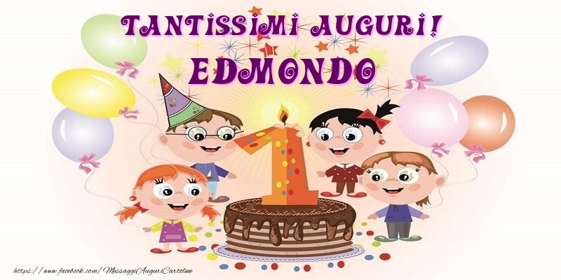 Cartoline per bambini - Animazione & Palloncini & Torta | Tantissimi Auguri! Edmondo