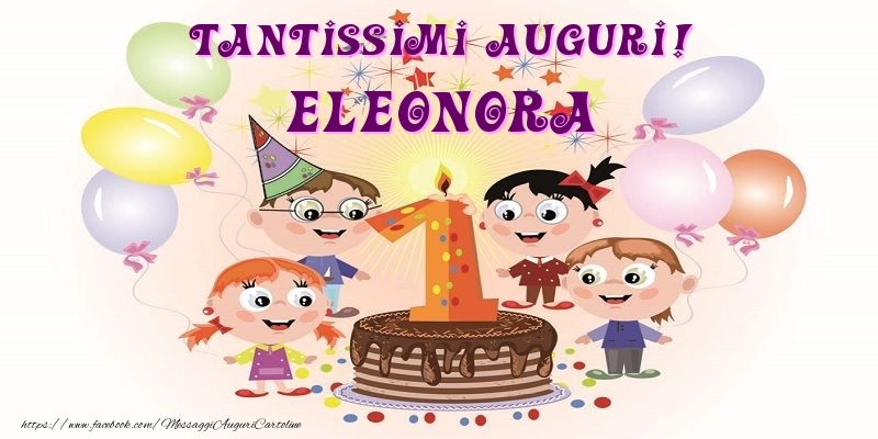 Cartoline per bambini - Animazione & Palloncini & Torta | Tantissimi Auguri! Eleonora