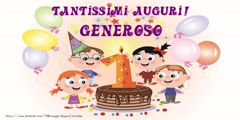 Cartoline per bambini - Animazione & Palloncini & Torta | Tantissimi Auguri! Generoso
