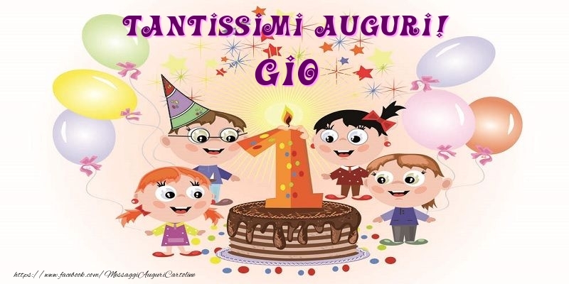 Cartoline per bambini - Animazione & Palloncini & Torta | Tantissimi Auguri! Gio