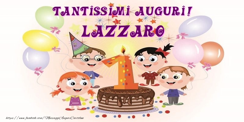  Cartoline per bambini - Animazione & Palloncini & Torta | Tantissimi Auguri! Lazzaro