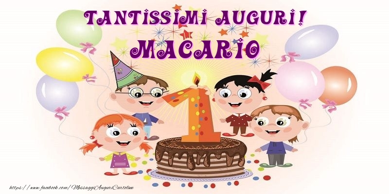 Cartoline per bambini - Animazione & Palloncini & Torta | Tantissimi Auguri! Macario