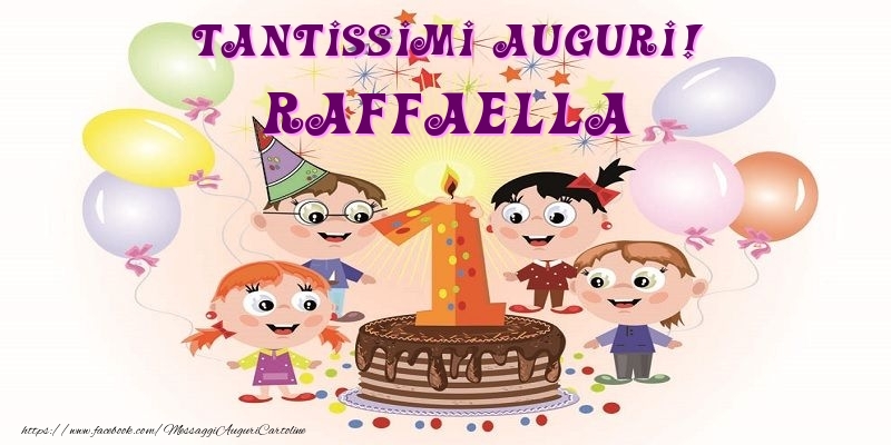 Cartoline per bambini - Animazione & Palloncini & Torta | Tantissimi Auguri! Raffaella